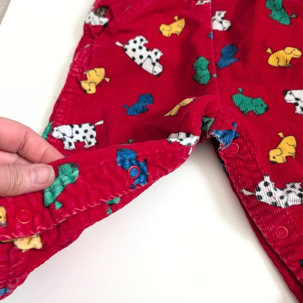 Vintage OshKosh Bgosh Kennel Klub Red Corduroy Puppy Dog Overalls 18M 90s 80s